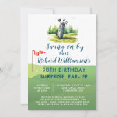 Invitation 90e Surprise Anniversaire Party Thème de golf masc (Devant)