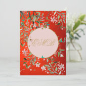 Invitation 90ème anniversaire floral rouge élégant rose or (Debout devant)