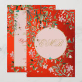 Invitation 90ème anniversaire floral rouge élégant rose or (Devant / Derrière)