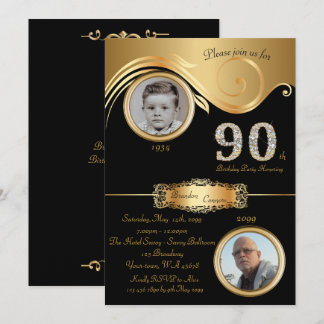 Invitation 90ème, Anniversaire Homme 90ème, élégant art déco,
