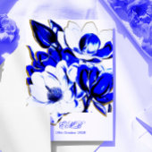Invitation 90ème Floral Bleu et Blanc Printemps Elégant Anniv