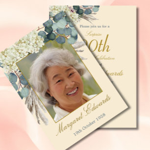 Invitation 90ème Floral Neutral Cream Élégante photo Annivers