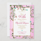 Invitation 90ème Floral Pink Chic Élégant Monogramme Annivers (Dos)