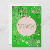 Invitation 90ème Floral Vert Élégant Monogramme rose Annivers (Devant)