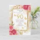 Invitation 90ème jalon moderne rose brille à 90 ans (Debout devant)