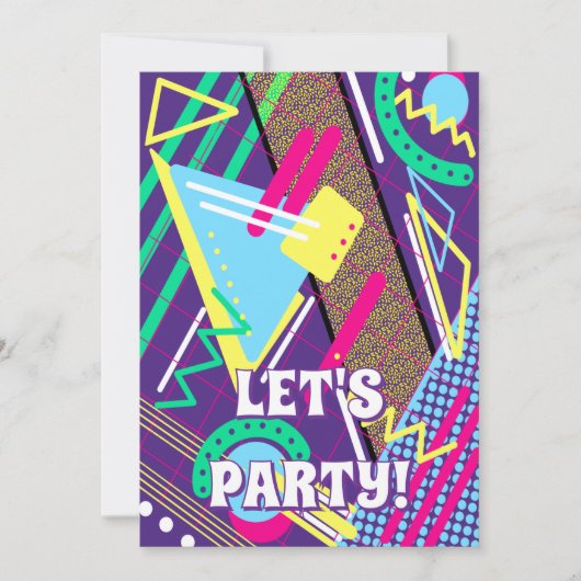 Invitation 90s Pattern Retro Purple Yellow Neon (Devant)
