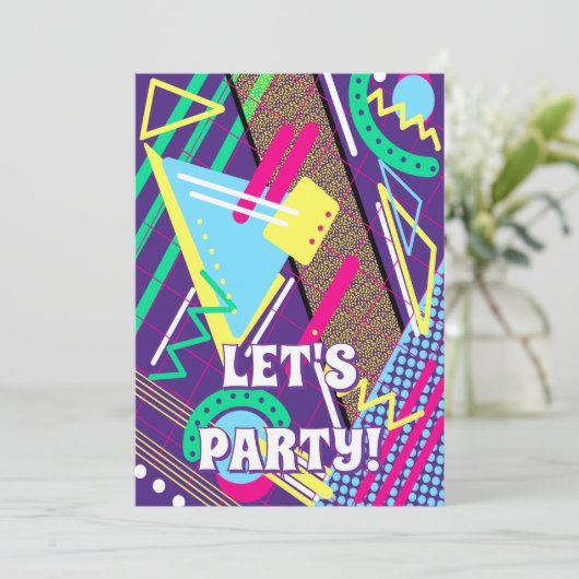 Invitation 90s Pattern Retro Purple Yellow Neon (Debout devant)