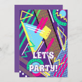 Invitation 90s Pattern Retro Purple Yellow Neon (Devant / Derrière)