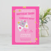 Invitation 90s Pink Cootie Catcher fête d'anniversaire (Debout devant)