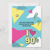 Invitation 90's Pop Bright Color Anniversaire fête, n'importe (Dos)