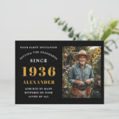 Invitation 90th Birthday 1936 Black Gold Personalized Photo (Debout devant)