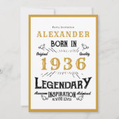 Invitation 90th Birthday Born 1936 White Gold Legend (Devant)