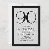 Invitation 90th Birthday Modern Minimalist Mens Black Gray (Devant)