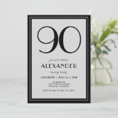 Invitation 90th Birthday Modern Minimalist Mens Black Gray (Debout devant)