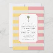 Invitation 90th Birthday Palm Beach Pastel Stripe Tropical (Devant)