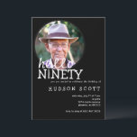 Invitation 90th Birthday Party Mens Photo Hello Ninety Black<br><div class="desc">Célébrez "Hello to Ninety" avec cette invitation d'anniversaire élégante et contemporaine. L'arrière - plan noir se marie très bien avec le texte blanc immaculé et l'accent subtil de la bougie, donnant au design une touche raffinée mais ludique. Avec son ton décontracté et son attrait moderne, cette invitation donne l'ambiance idéale...</div>