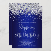 Invitation 90th Birthday Silver Glitter Royal Blue Navy Ombre (Devant / Derrière)