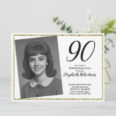 Invitation 90th Custom Photo White and Gold (Debout devant)