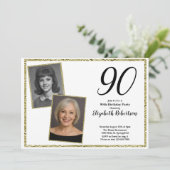 Invitation 90th Custom Photo White and Gold  (Debout devant)