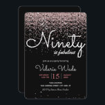 Invitation 90th Is Fabulous Birthday Party Pink Parties scint<br><div class="desc">Elégante parties scintillant rose 90 est une fabuleuse invitation à la fête d'anniversaire. Le texte peut être ajusté ainsi que les couleurs de police et la couleur arrière - plan. Invitations de fête d'anniversaire pour adultes de 90e année. Faux éléments parties scintillant.</div>