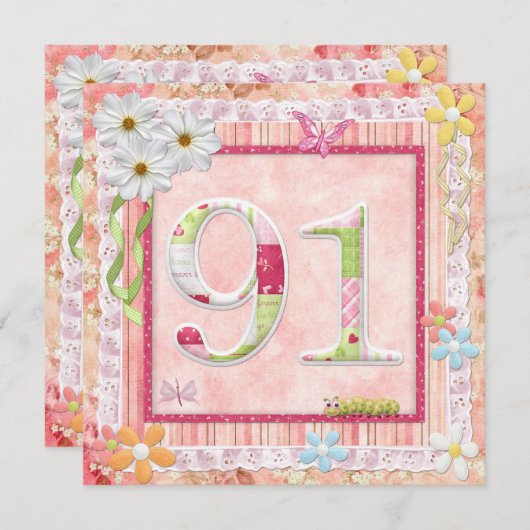 Invitation 91e anniversaire style scrapbooking (Devant / Derrière)