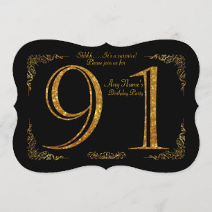 Invitation 91e,Fête d'anniversaire 91e,grand Gatsby,noir & or