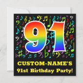 Invitation 91e fête d'anniversaire : Symboles de musique amus (Devant)