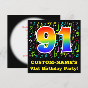 Invitation 91e fête d'anniversaire : Symboles de musique amus