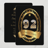 Invitation 92e anniversaire, homme de fête, couleur élégante (Devant / Derrière)
