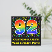 Invitation 92e fête d'anniversaire : Symboles de musique amus (Debout devant)