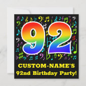 Invitation 92e fête d'anniversaire : Symboles de musique amus (Devant)