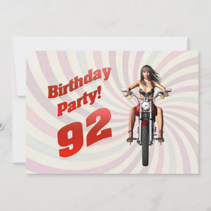 Invitation 92ème anniversaire avec une fille sur une moto