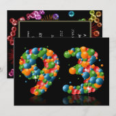 Invitation 93e fête d'anniversaire, avec bulles et balles (Devant / Derrière)