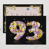 Invitation 93e fête d'anniversaire, avec des lettres fleuries (Devant / Derrière)