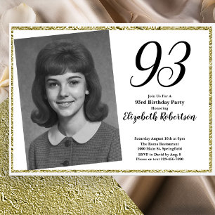 Invitation 93e personnalisé Photo Blanc et Or