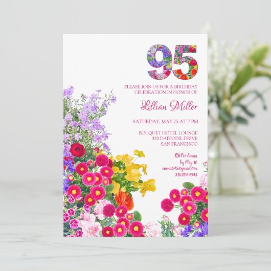 Invitation 95 Ans Elégant Jardin Floral - 95e Anniversaire (Debout devant)