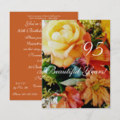 Invitation 95 belles années ! - Anniversaire/bouquet rose (Devant / Derrière)