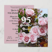 Invitation 95 belles années ! - Fête d'anniversaire/roses (Devant / Derrière)