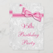Invitation 95e anniversaire Damas et Pink Faux Bow (Devant / Derrière)