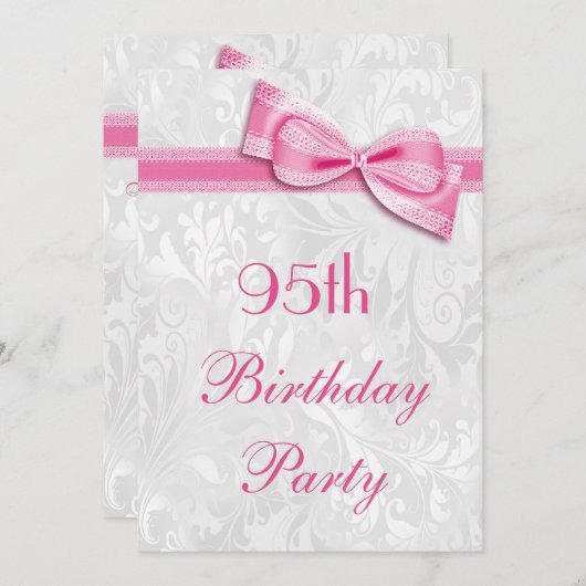 Invitation 95e anniversaire Damas et Pink Faux Bow (Devant / Derrière)