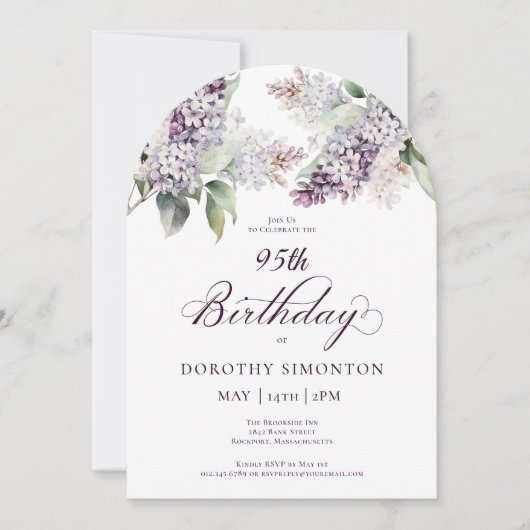 Invitation 95e Anniversaire de la Fleur Lilac de printemps vi (Devant)