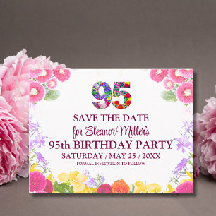 Invitation 95e anniversaire, Fleurs Blush Bloom 95