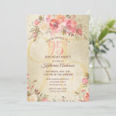 Invitation 95e anniversaire Floral rose Roses Gold Shimmer Pa (Debout devant)