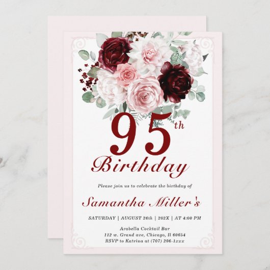 Invitation 95e anniversaire Modèles modifiables (Devant / Derrière)