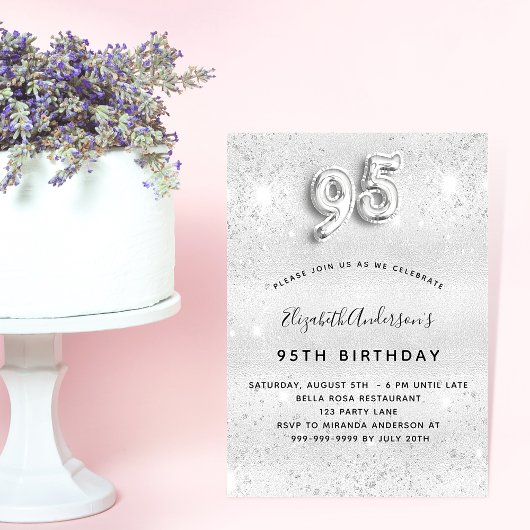 Invitation 95e anniversaire parties scintillant argent scinti
