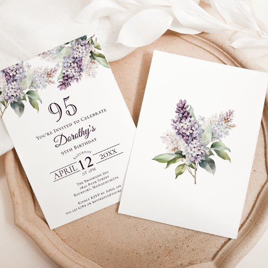 Invitation 95e anniversaire Purple Spring Fleur Lilac