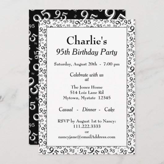 Invitation 95e anniversaire Random Number Motif noir/blanc (Devant / Derrière)
