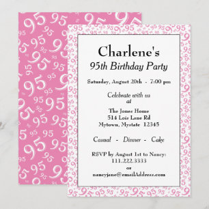 Invitation 95e anniversaire Random Number Motif rose/blanc