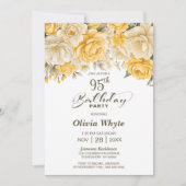 Invitation 95e anniversaire Rose jaune fête florale (Devant)