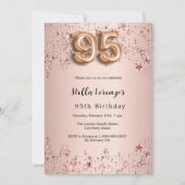 Invitation 95e anniversaire rose or rose étoiles luxe (Devant)